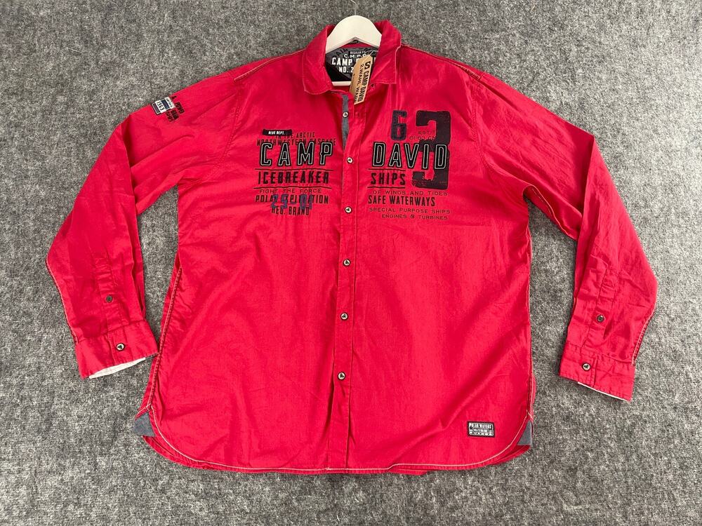 Camp David Shirt Mens 2XL Red Button Up Embroidered Long Sleeve XXL N209-217